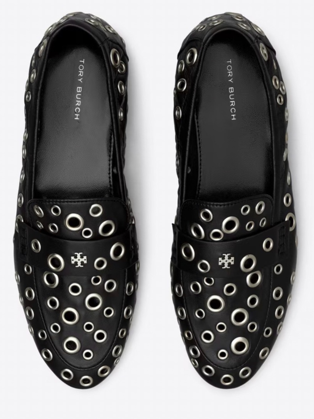 Tory Burch Black Leather eyelet ballet loafers size 9 - Picture 2 of 10